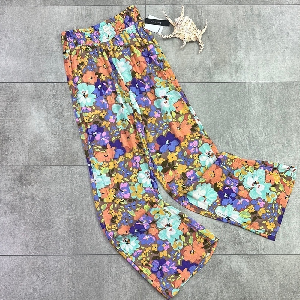 🔆O’Neill🔆 JOHNNY SAMI FLORAL BEACH PANTS WIDE LEG Elastic waist vacation - Picture 3 of 13